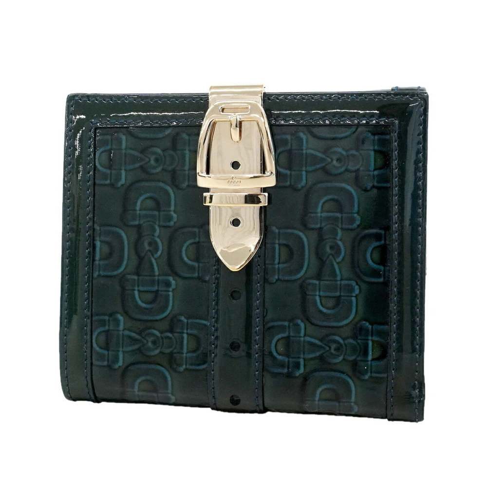 Gucci Horsebit Wallet 145748 Enamel Green Women's